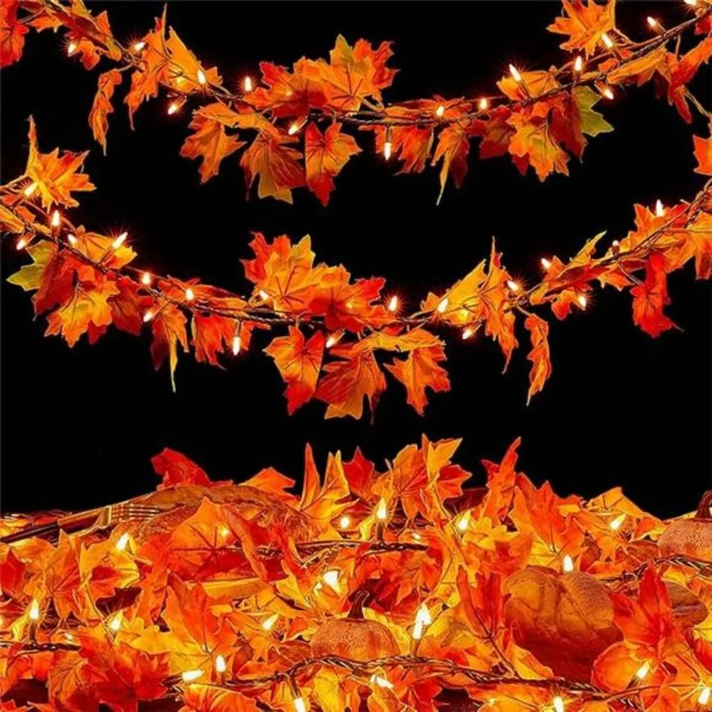 Fall Decors for Home 9FT Plug in Fall Garland with Lights 50 Orange Bulbs